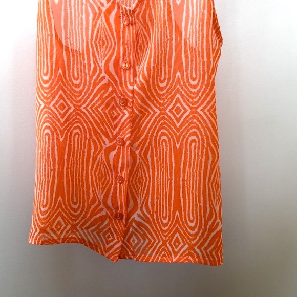 Lily White Orange Printed Sheer Tank Sz S - Picture 2 of 4